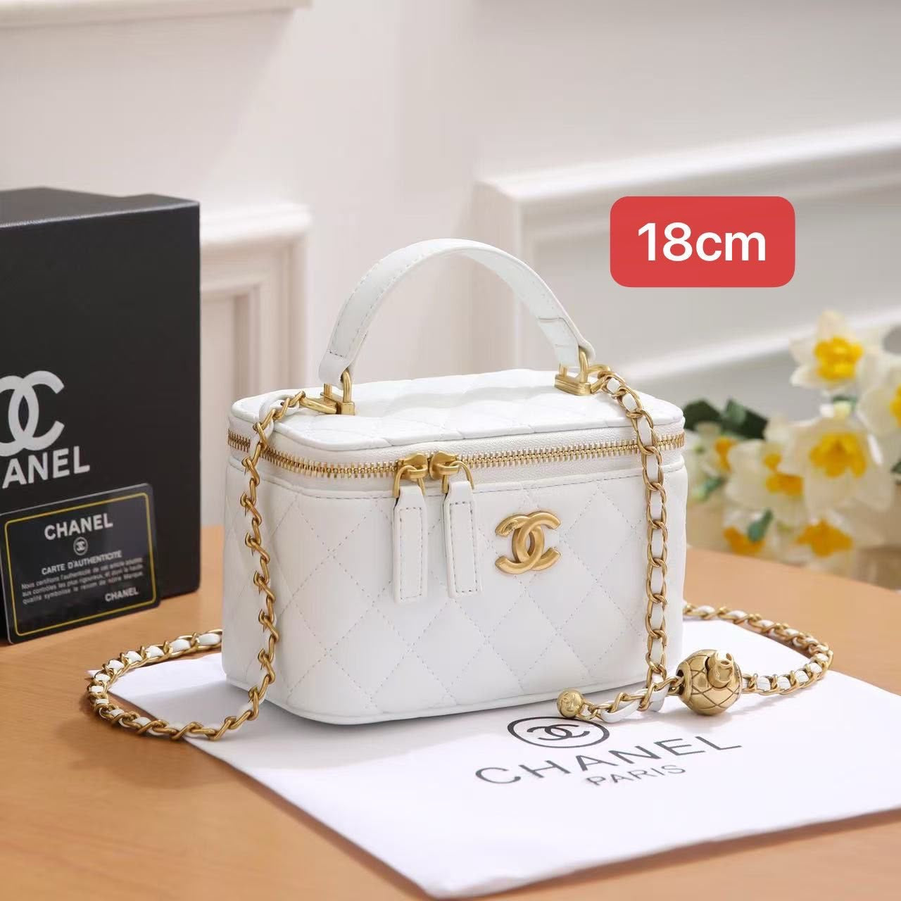 Chanel Bag Top Handle Vanity Case Chain White