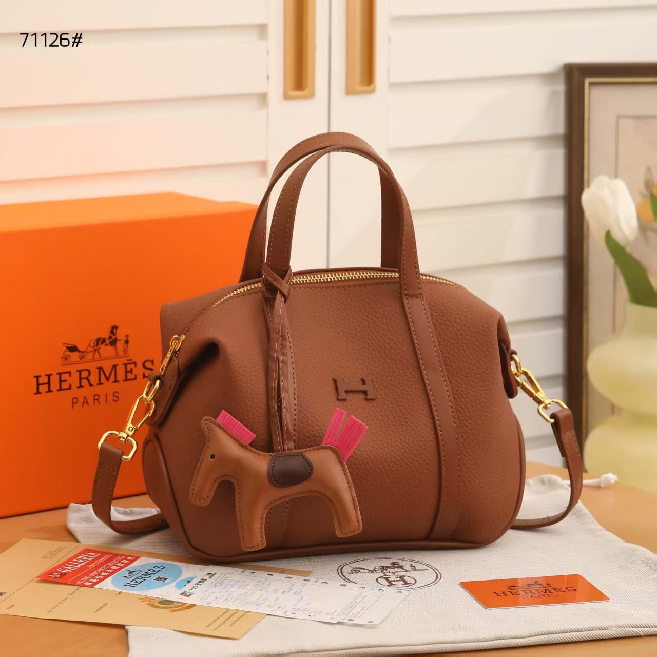 Hermès Bag Brown Leather Satchel Handbag Styled
