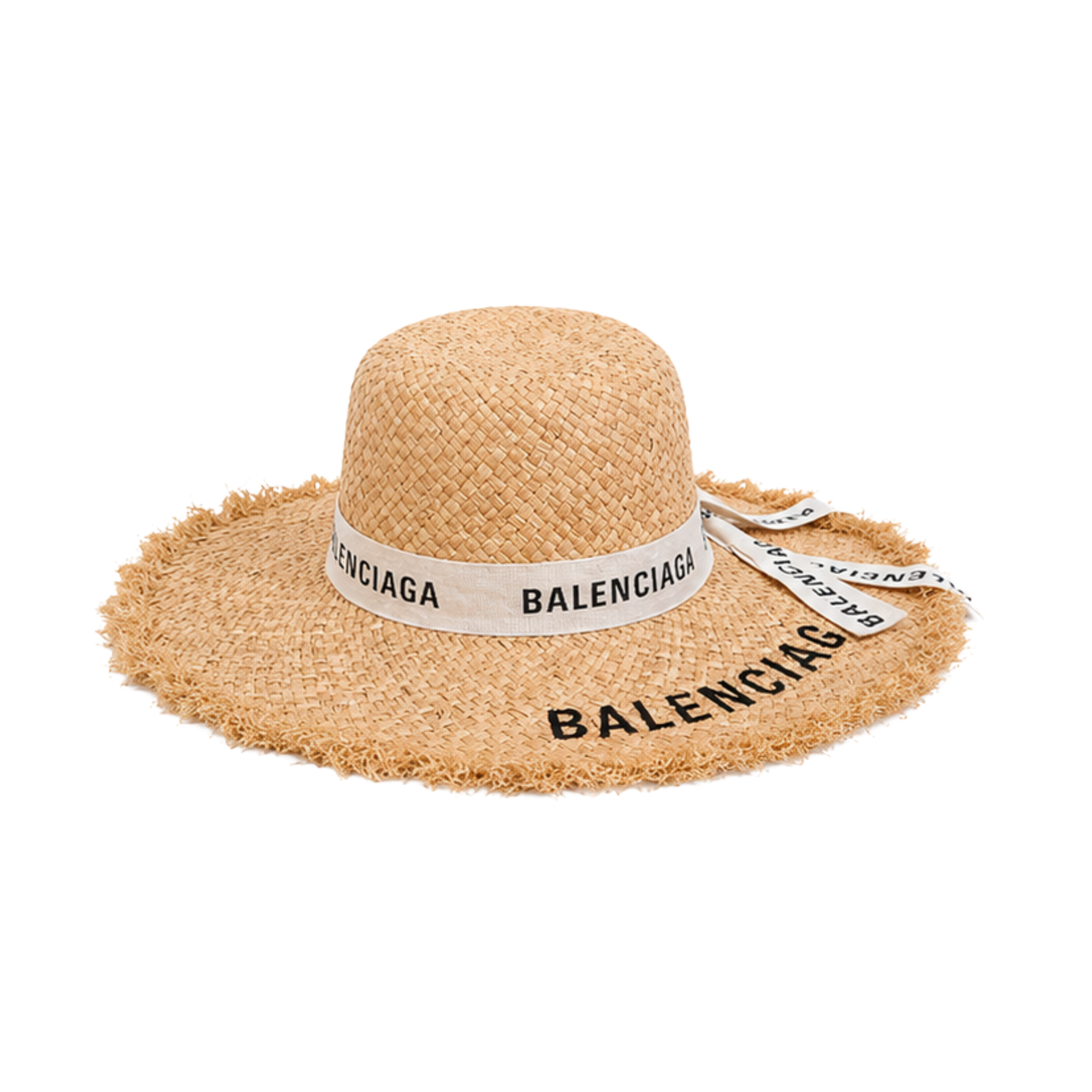Balenciaga Logo-Ribbon Straw Sun Cap Natural Beige