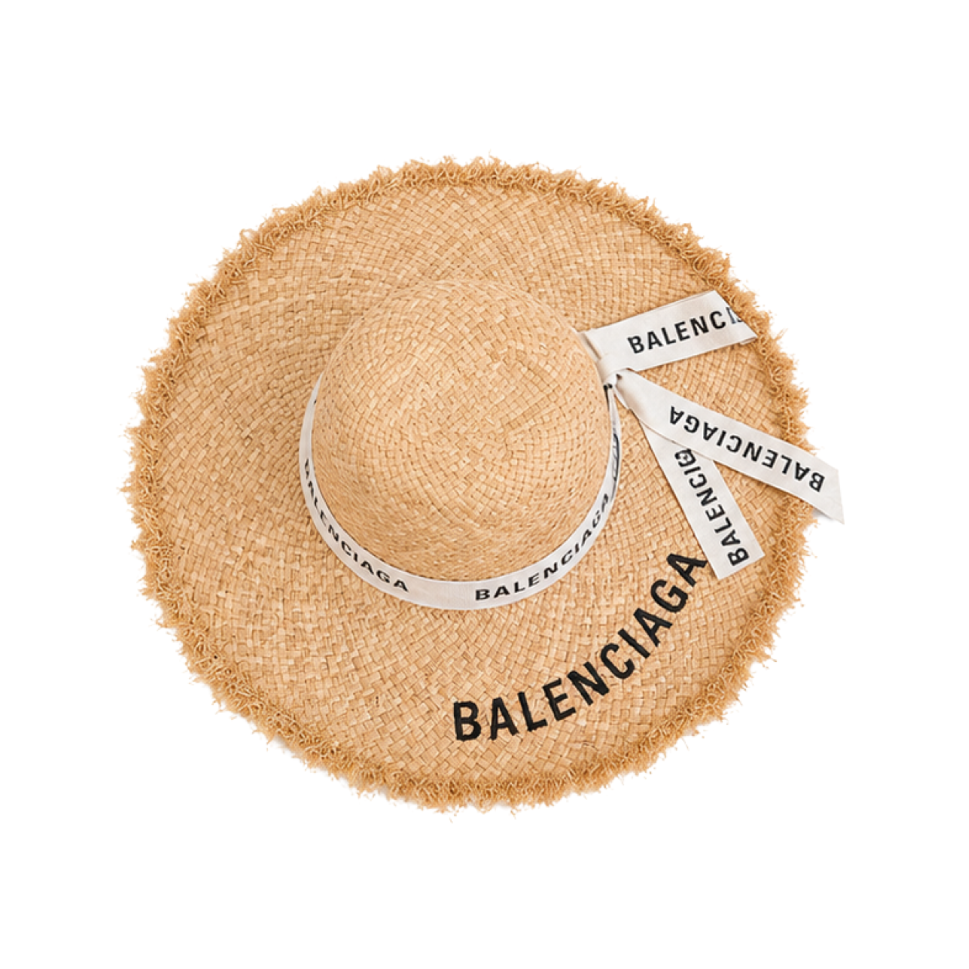 Balenciaga Logo-Ribbon Straw Sun Cap Natural Beige