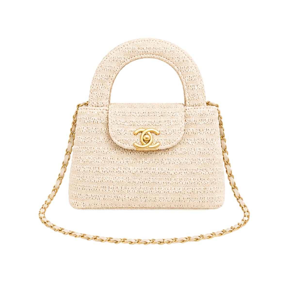 Chanel Mini Kelly Raffia Beige Bag