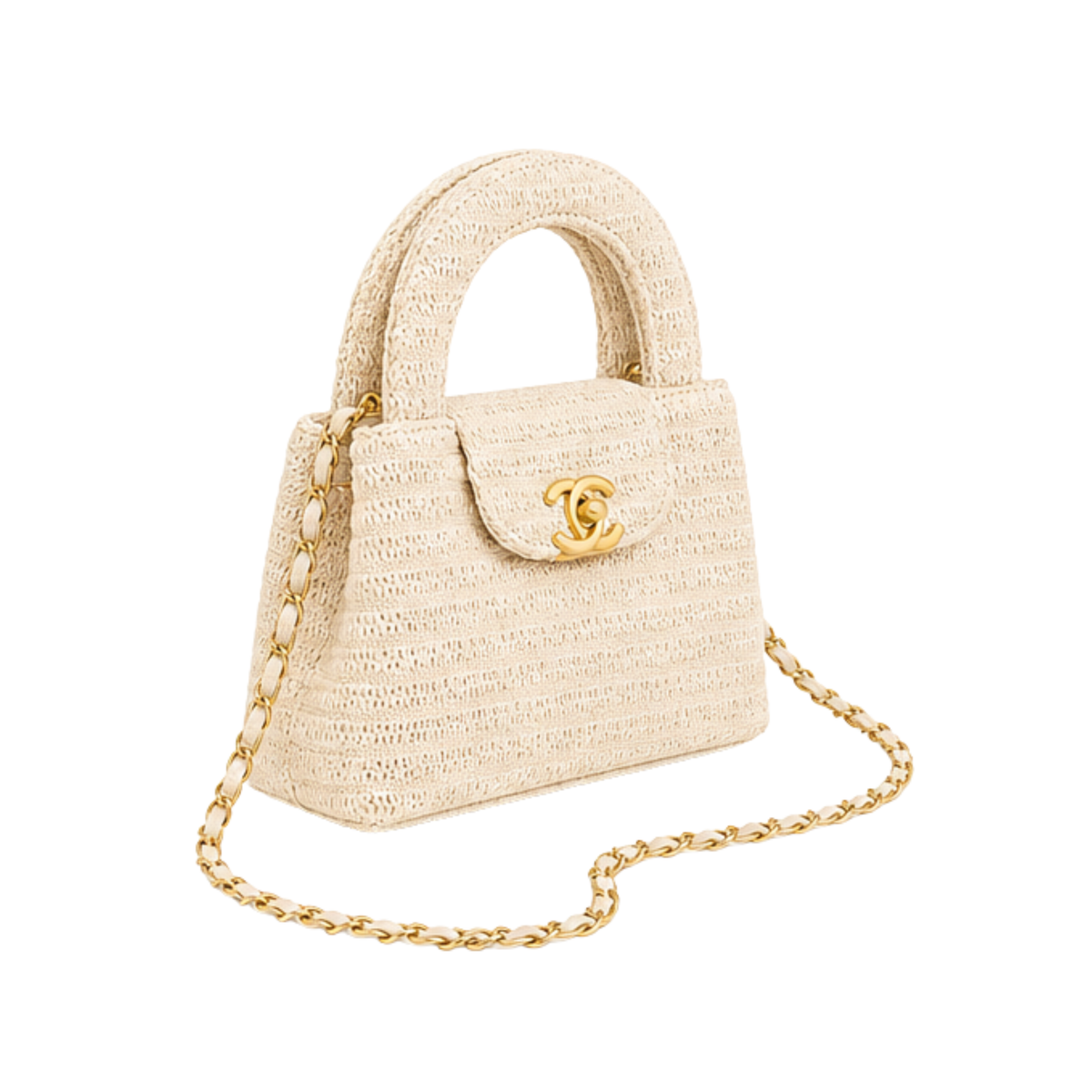 Chanel Mini Kelly Raffia Beige Bag