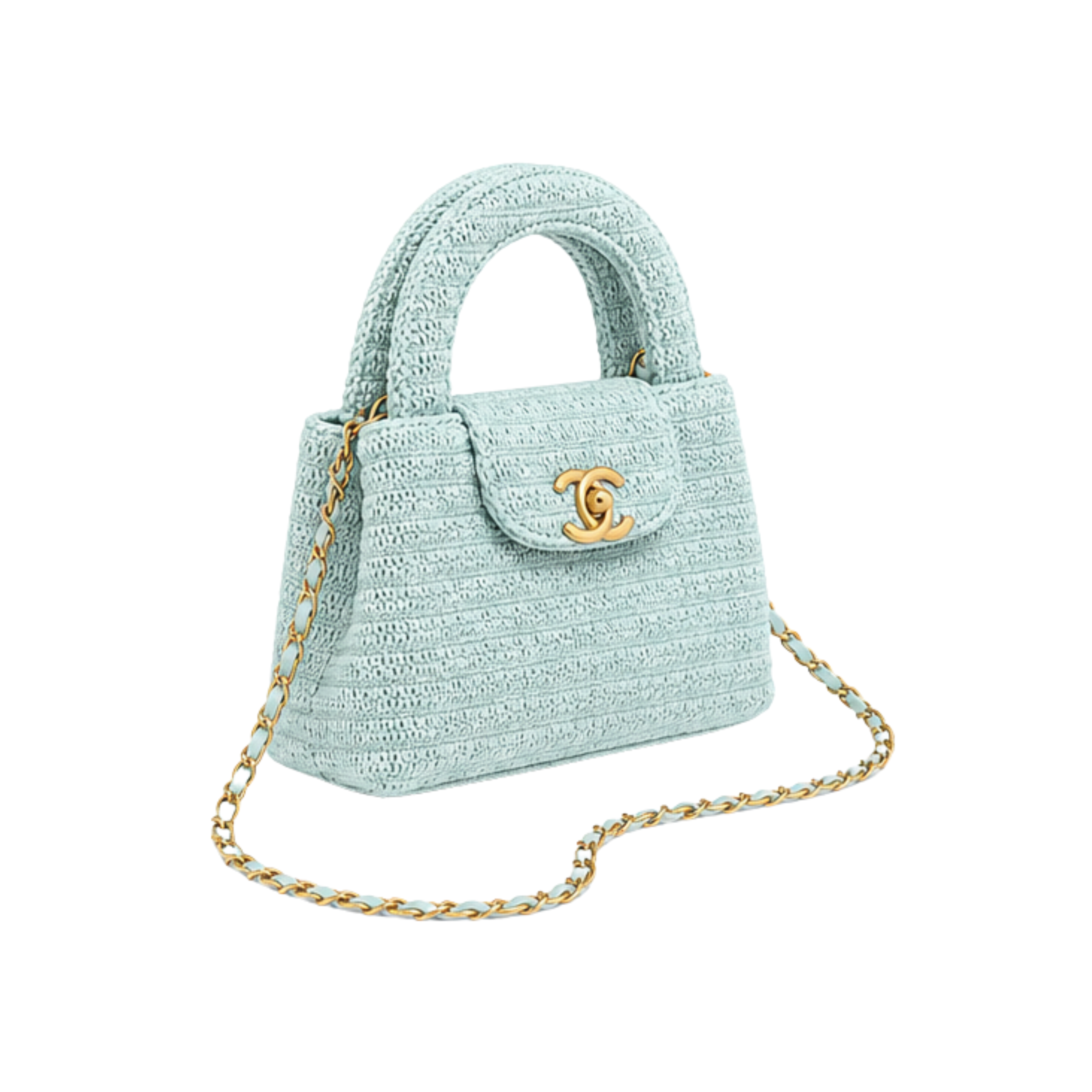 Chanel Mini Kelly Sea Green Raffia Bag