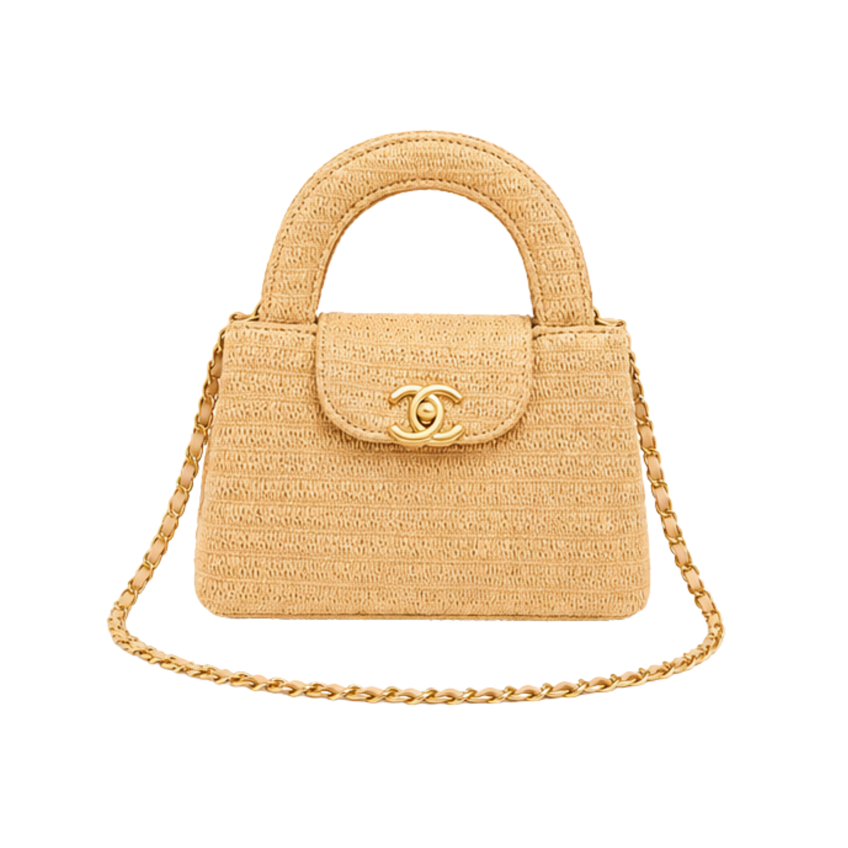 Chanel Nano Kelly Braided Raffia Dark Beige Bag