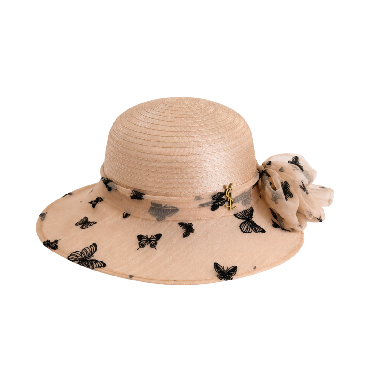 Dior Butterfly Tulle Straw Capeline Peach Cap