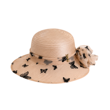 Dior Butterfly Tulle Straw Capeline Peach Cap