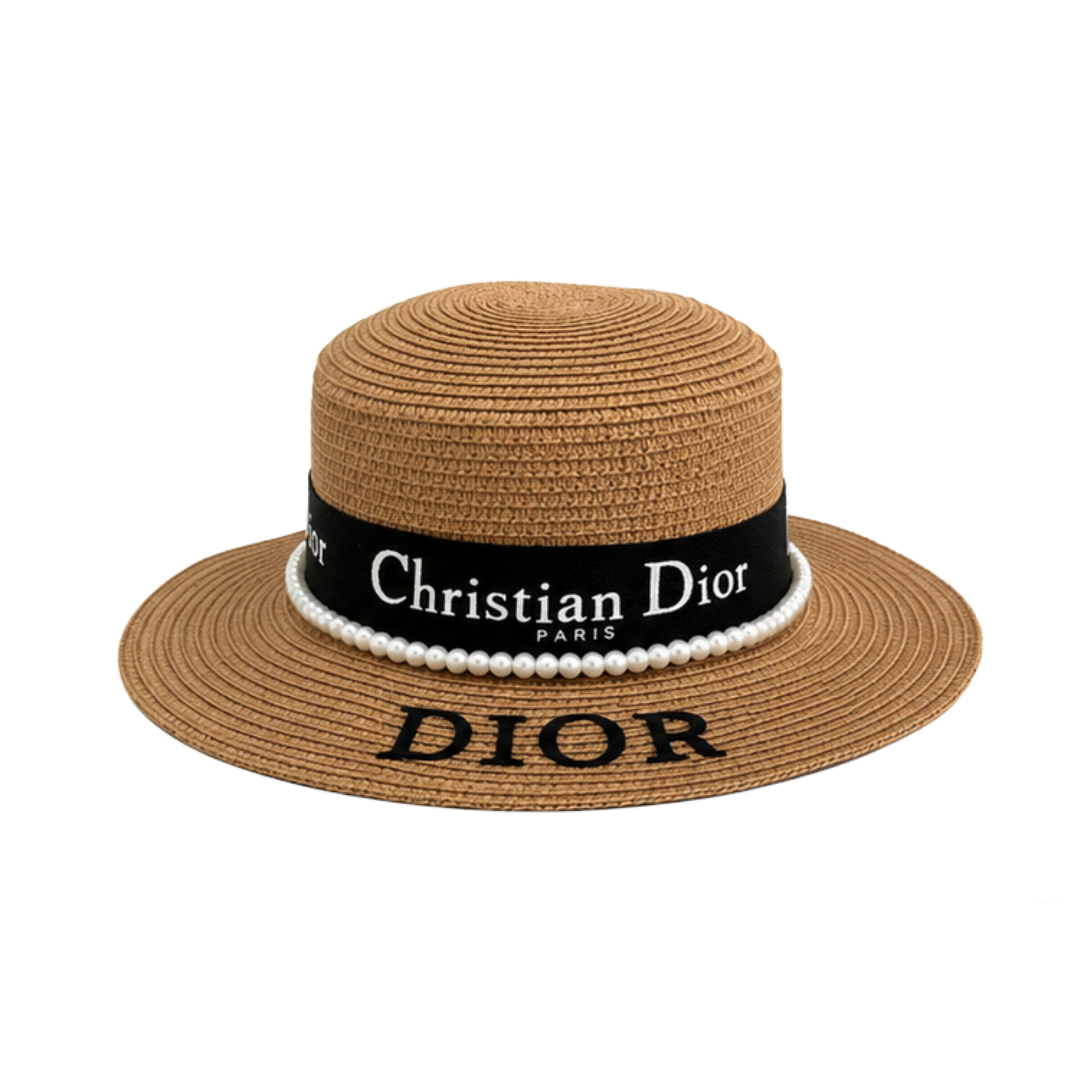 Dior D-Bobby Large Brim Straw Cap Natural Black