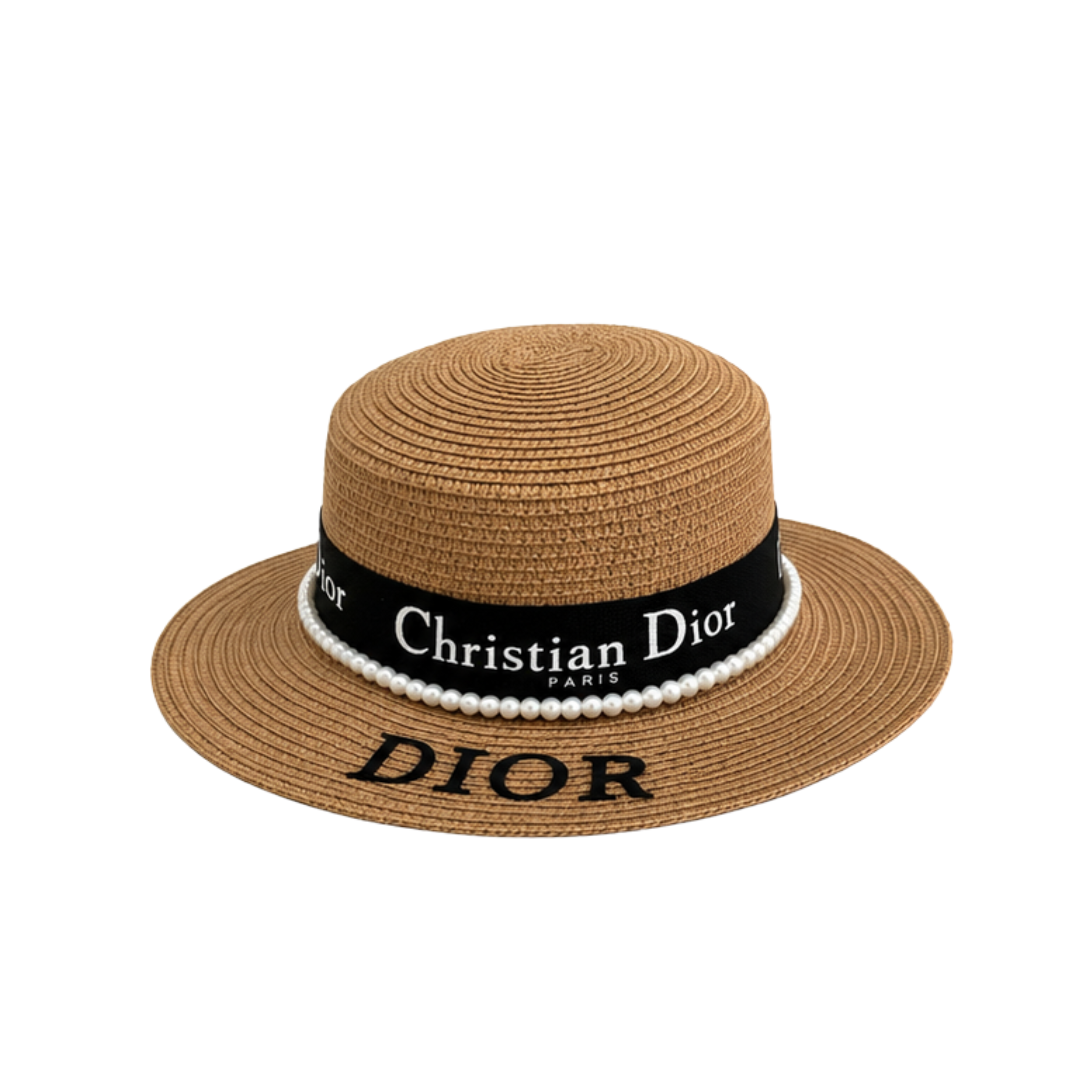 Dior D-Bobby Large Brim Straw Cap Natural Black