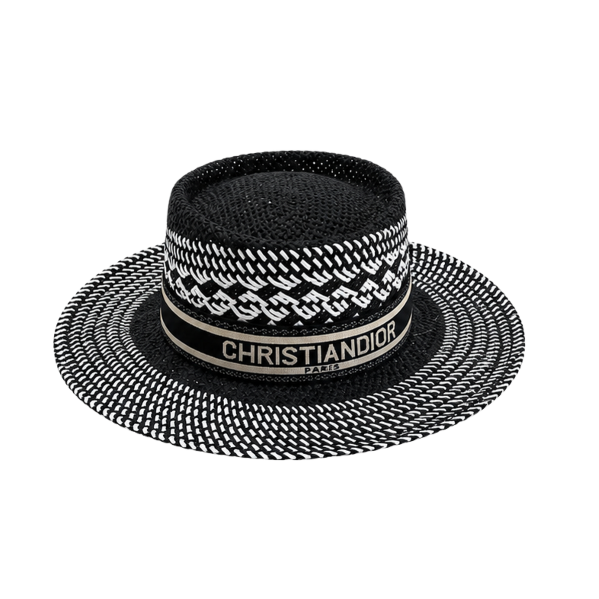 Dior D-Bobby Straw Cap Black White