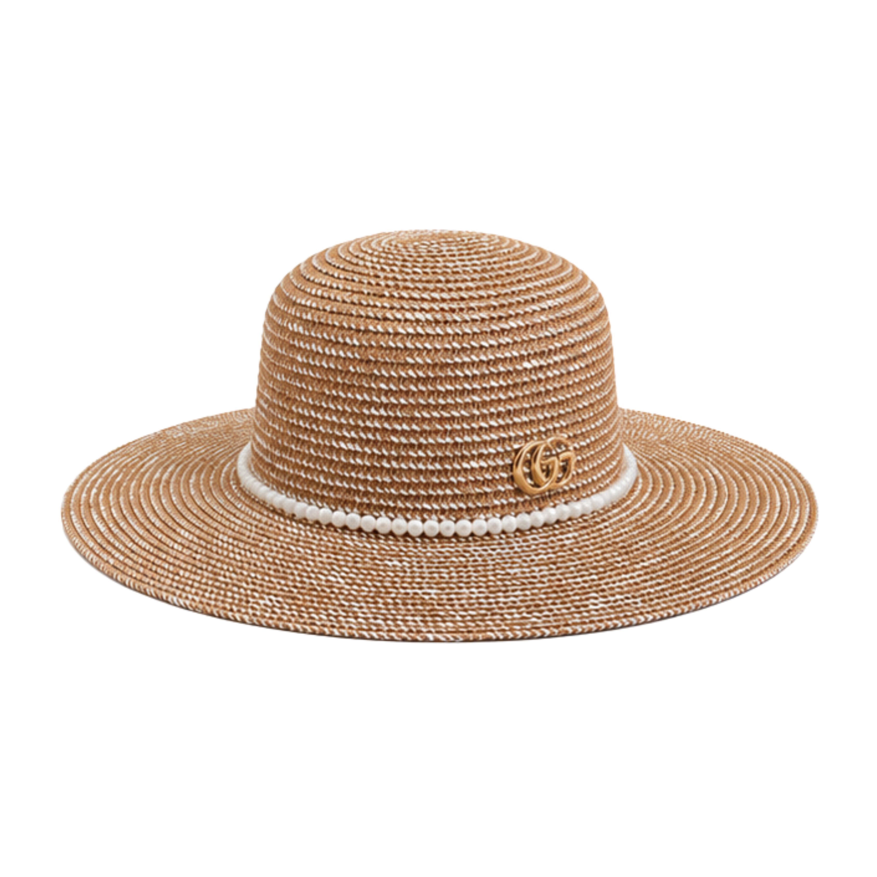 Gucci GG Embellished Straw Sun Cap Natural Beige