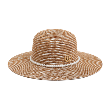 Gucci GG Embellished Straw Sun Cap Natural Beige