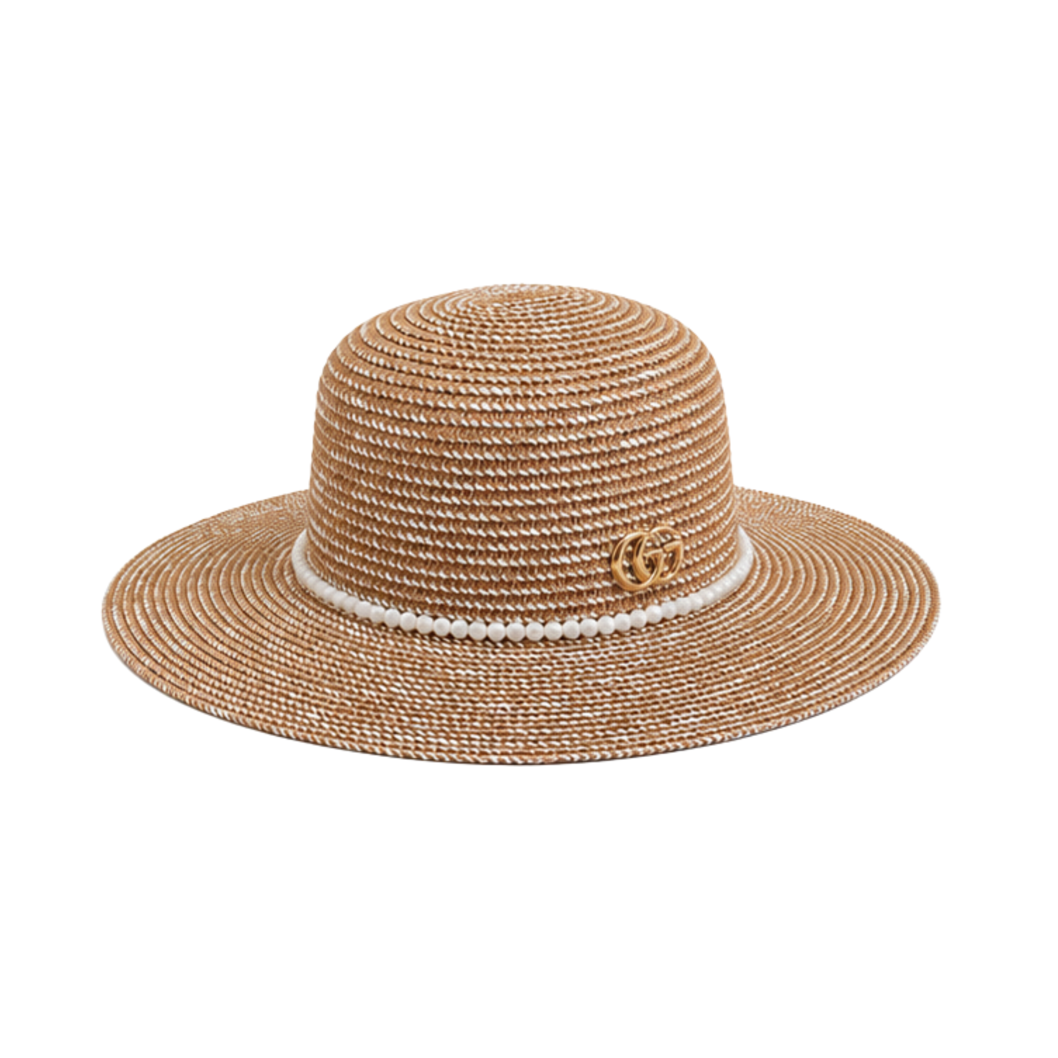 Gucci GG Embellished Straw Sun Cap Natural Beige