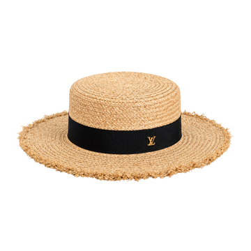 Louis Vuitton Natural Raffia Straw Boater Hat Black Band