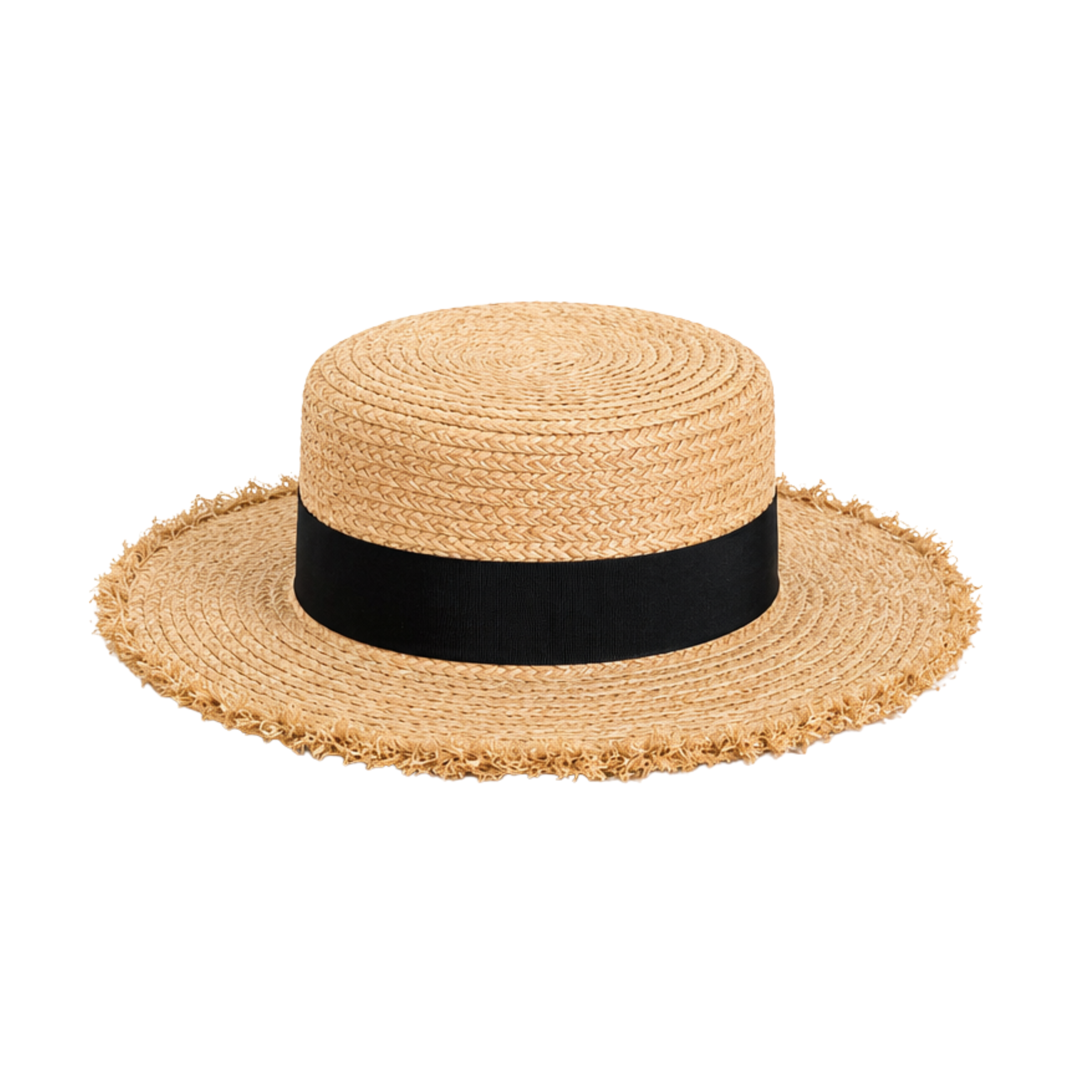 Louis Vuitton Natural Raffia Straw Boater Hat Black Band