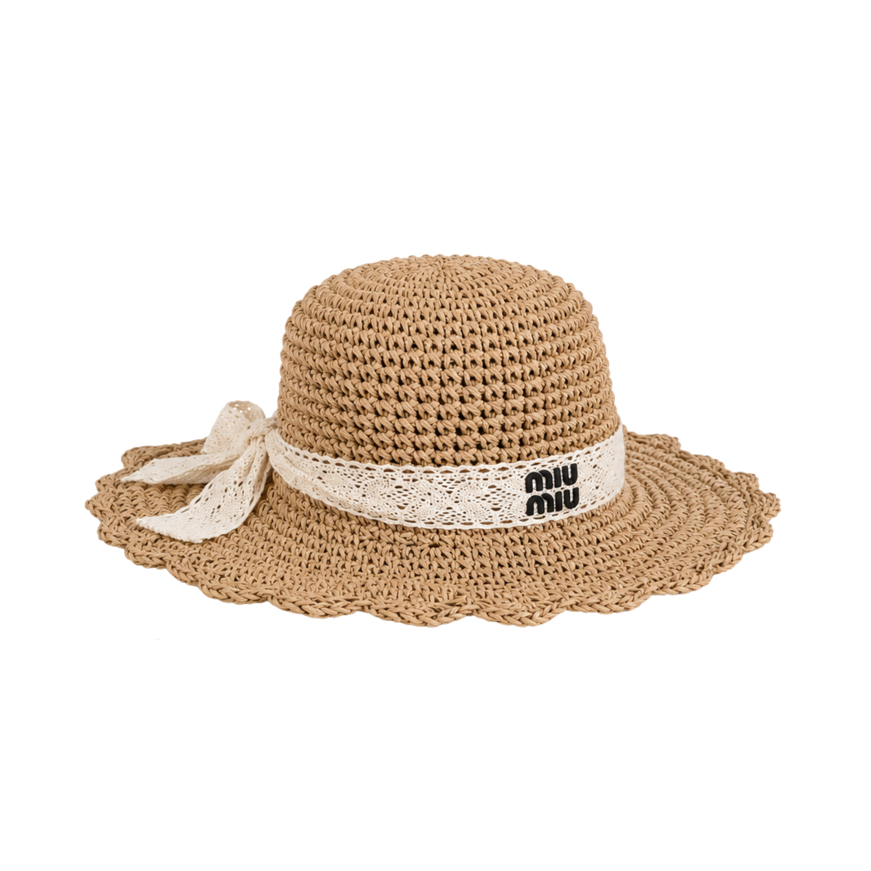 Miu Miu Crochet Straw Sun Cap Natural Beige