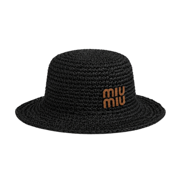 Miu Miu Raffia-Effect Bucket Cap Black