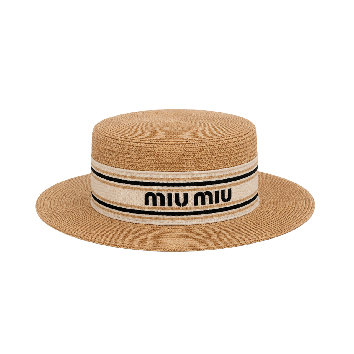 Miu Miu Raffia Boater Cap Natural White