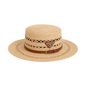 Prada Woven Raffia Boater Cap Tan Natural