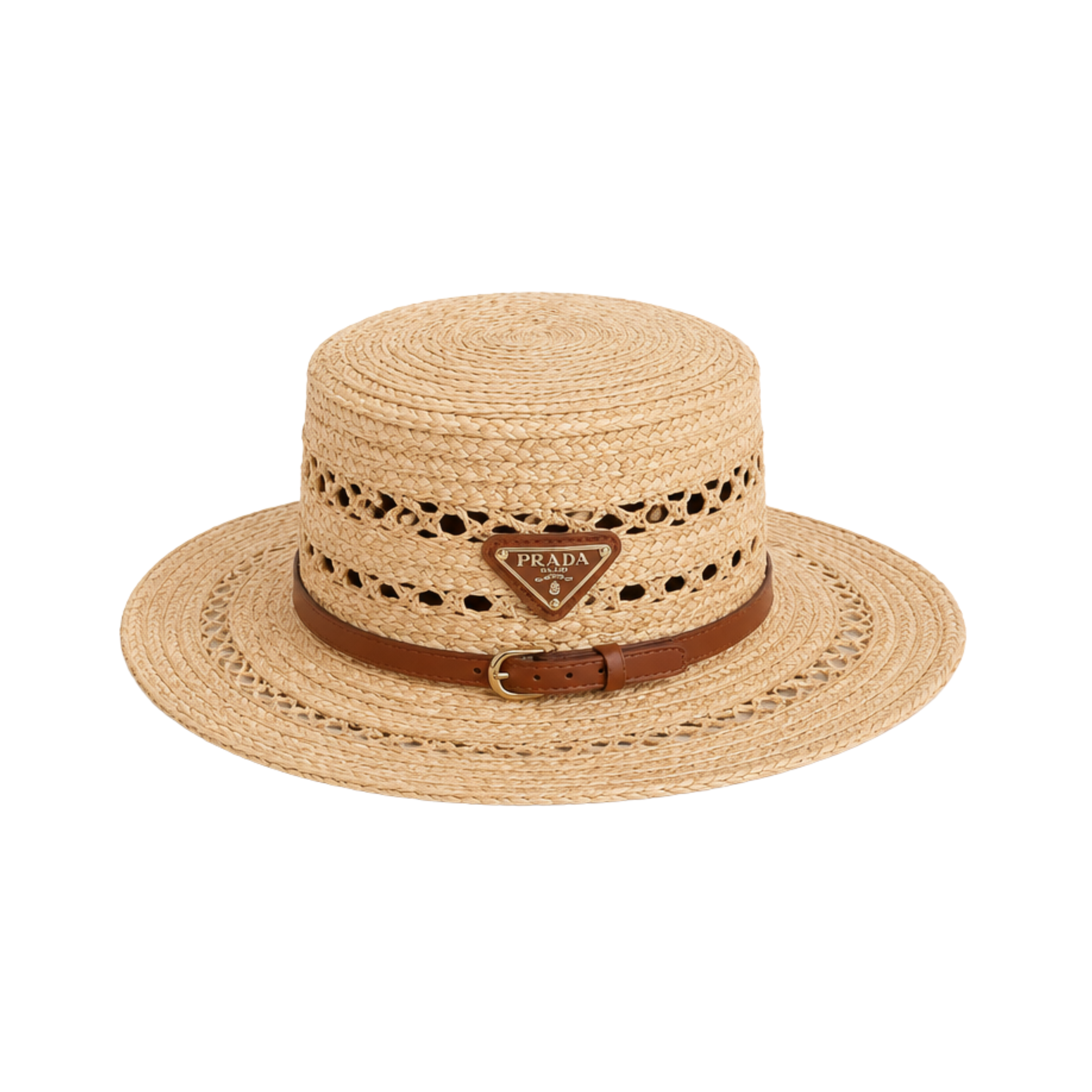 Prada Woven Raffia Boater Cap Tan Natural