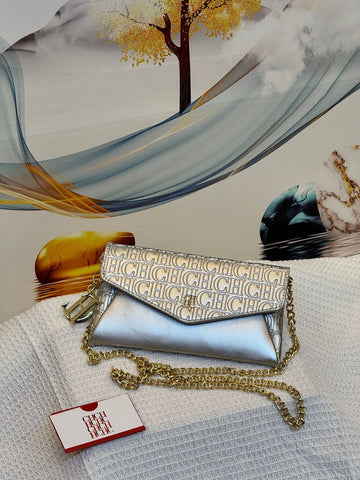 Carolina Herrera Bag Envelope Crossbody Wallet on Chain Silver