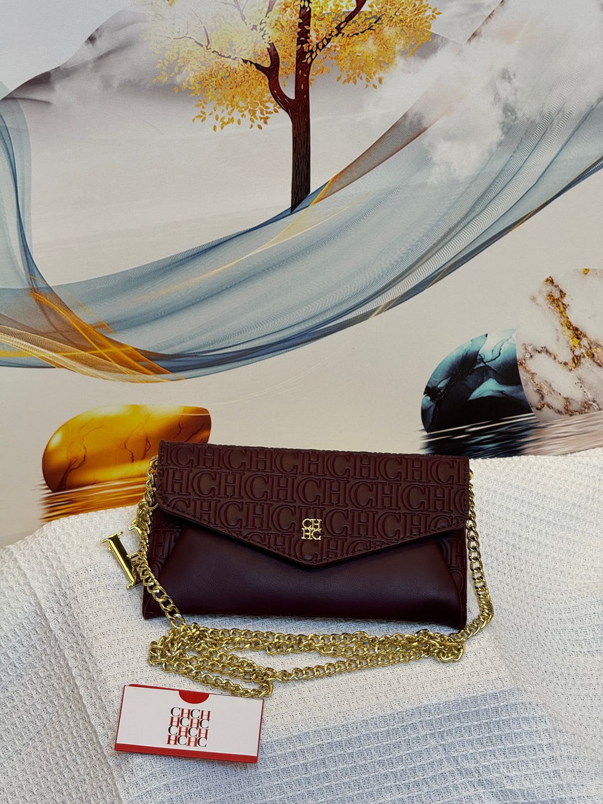 Carolina Herrera Bag Envelope Crossbody Wallet on Chain Burgundy
