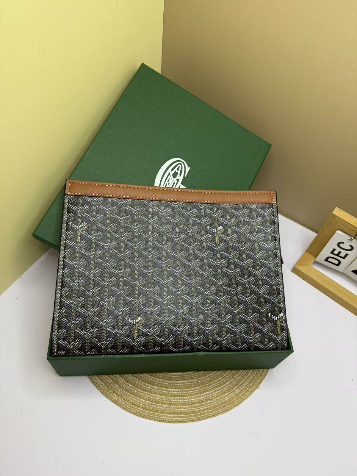 Goyard Pouch Conti Black Tan Brown Strip