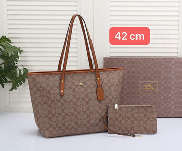 Coach Bag Signature Coated Canvas Tote Brown