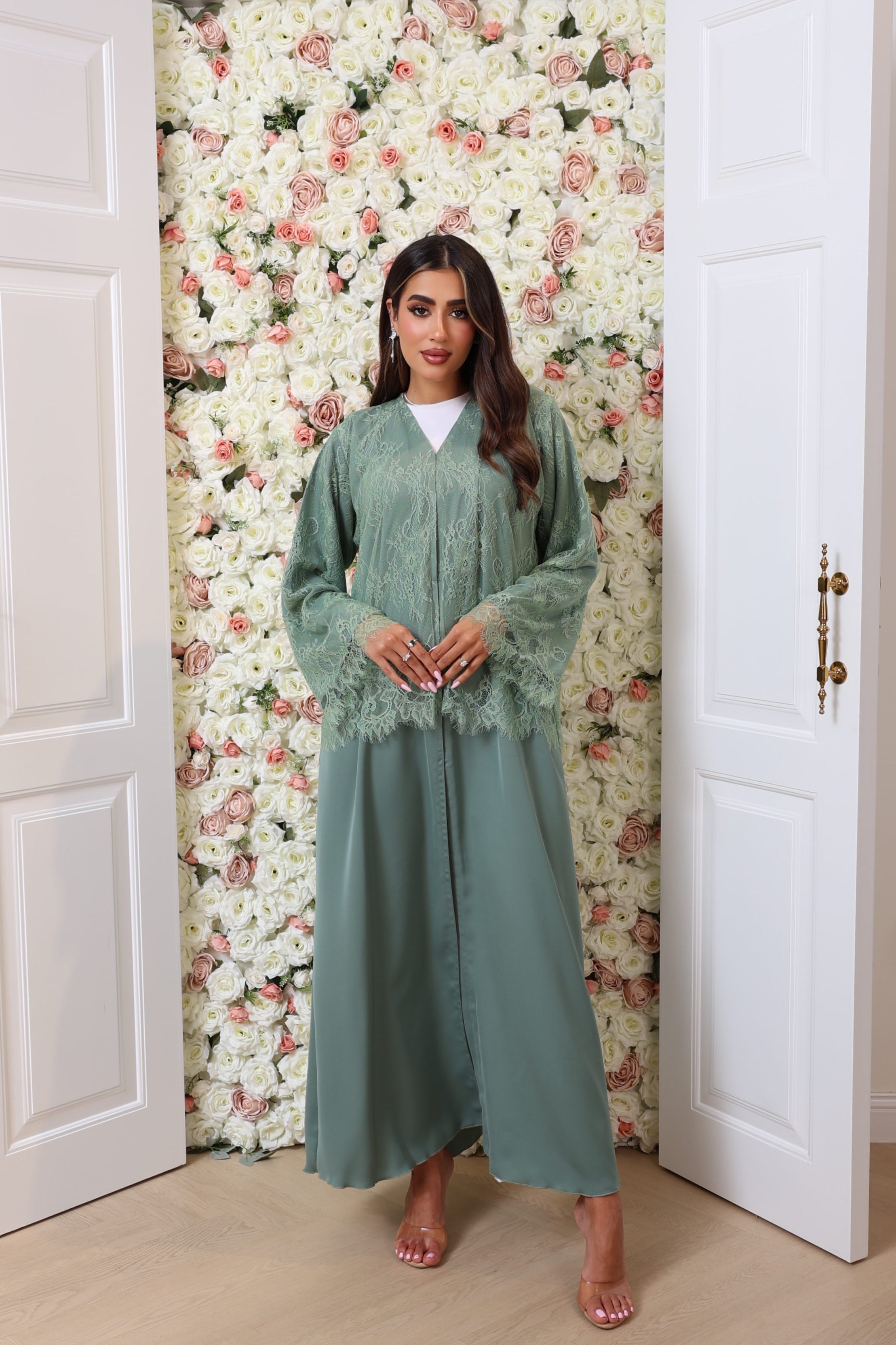 Mint half lace abaya