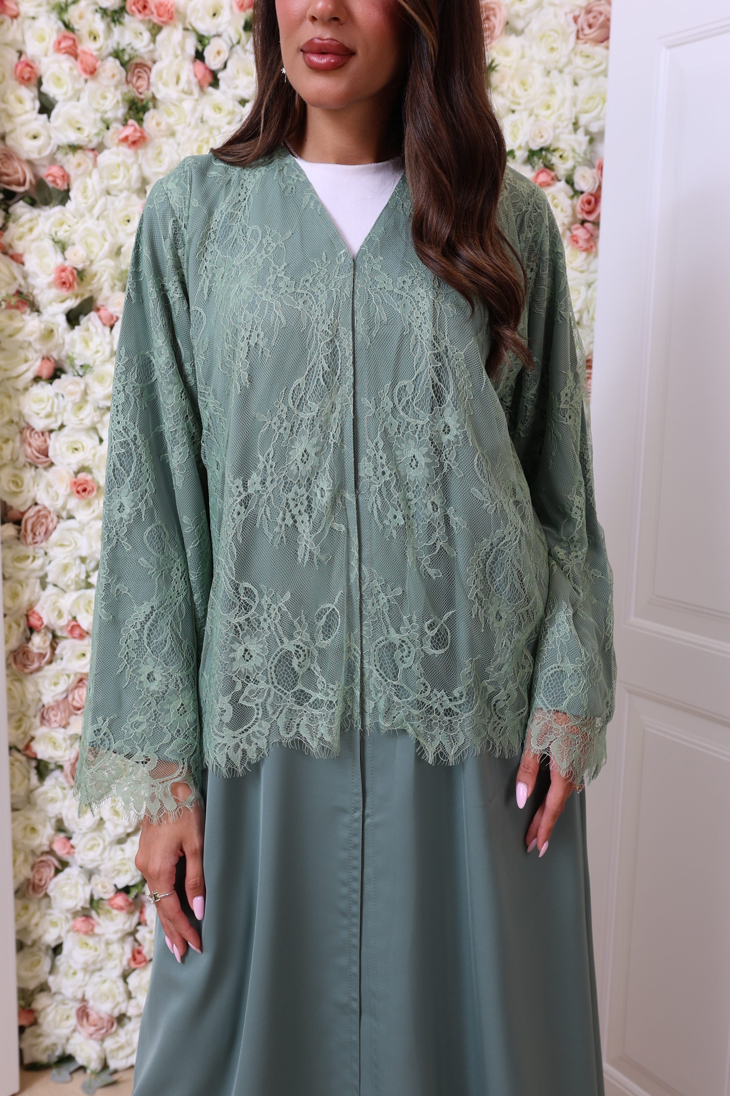 Mint half lace abaya
