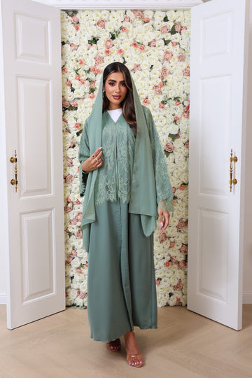 Mint half lace abaya