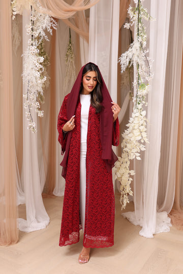 Maroon lace abaya