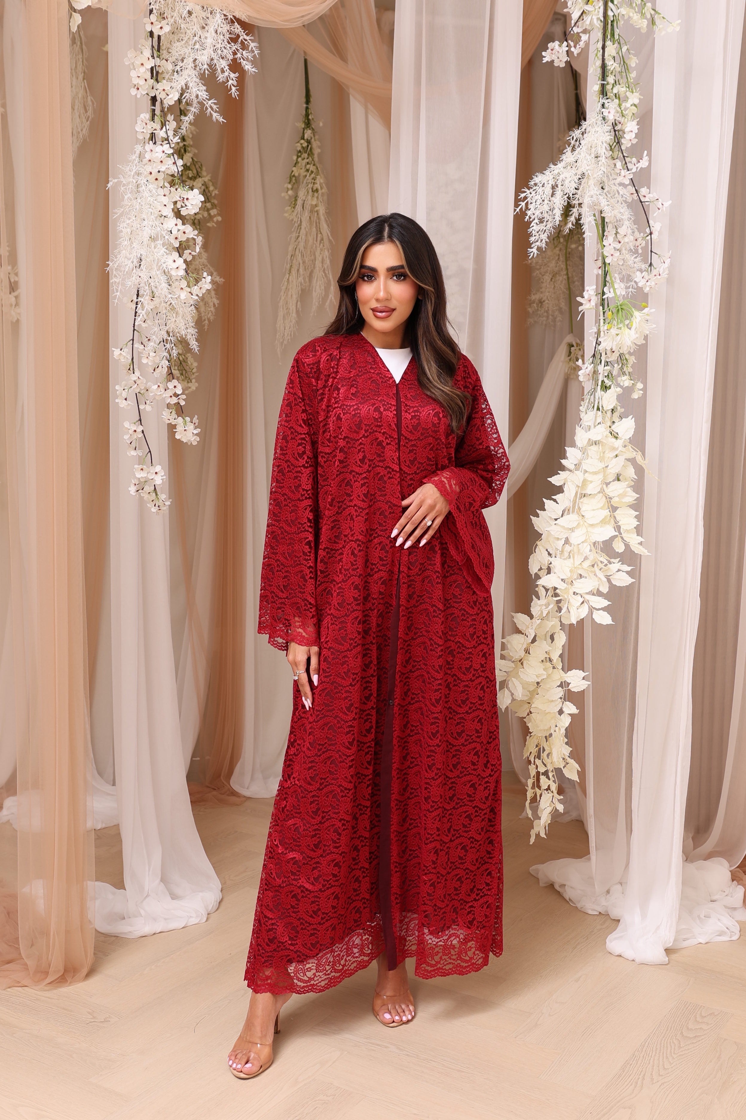 Maroon lace abaya