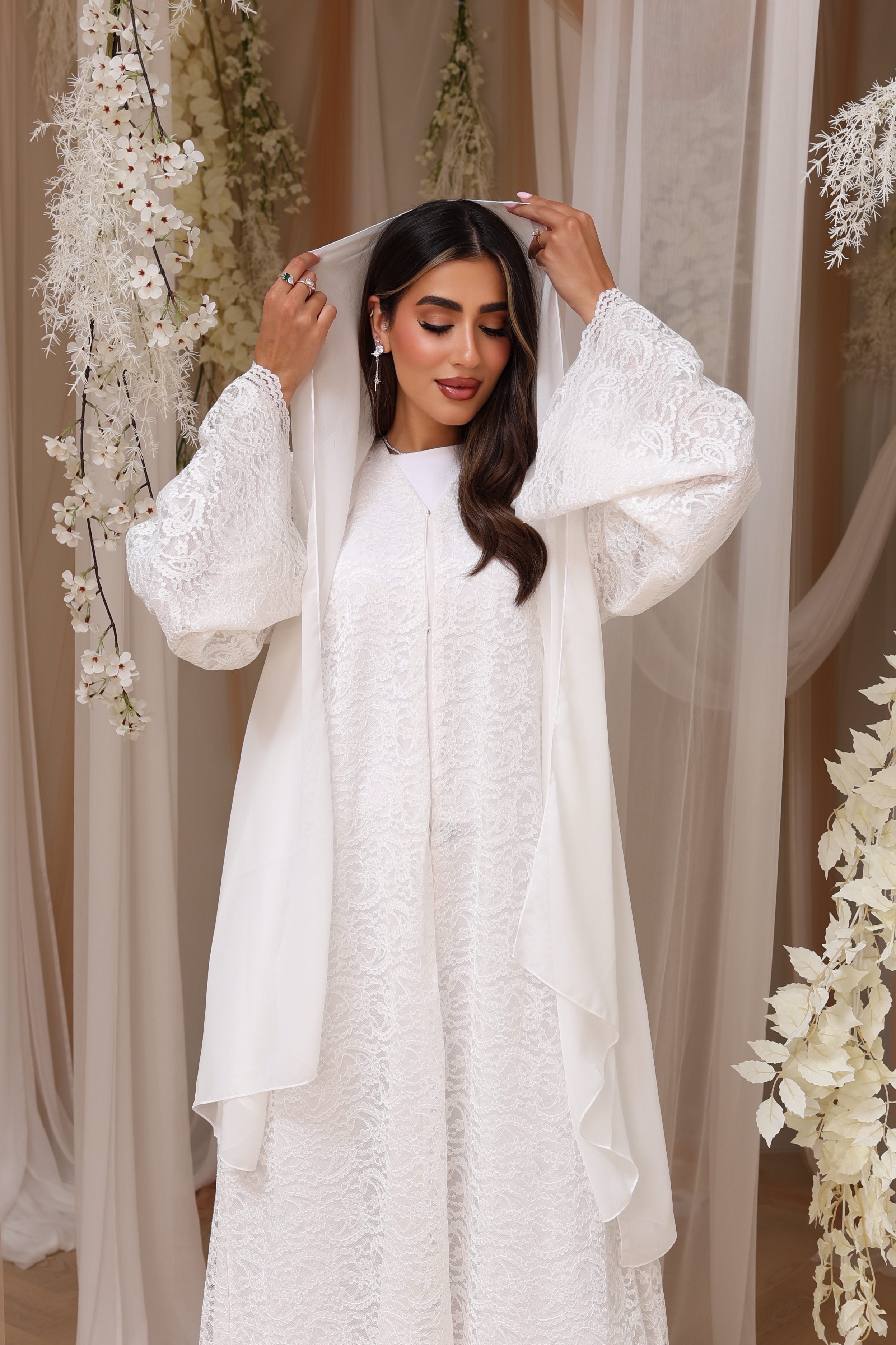 White full lace abaya