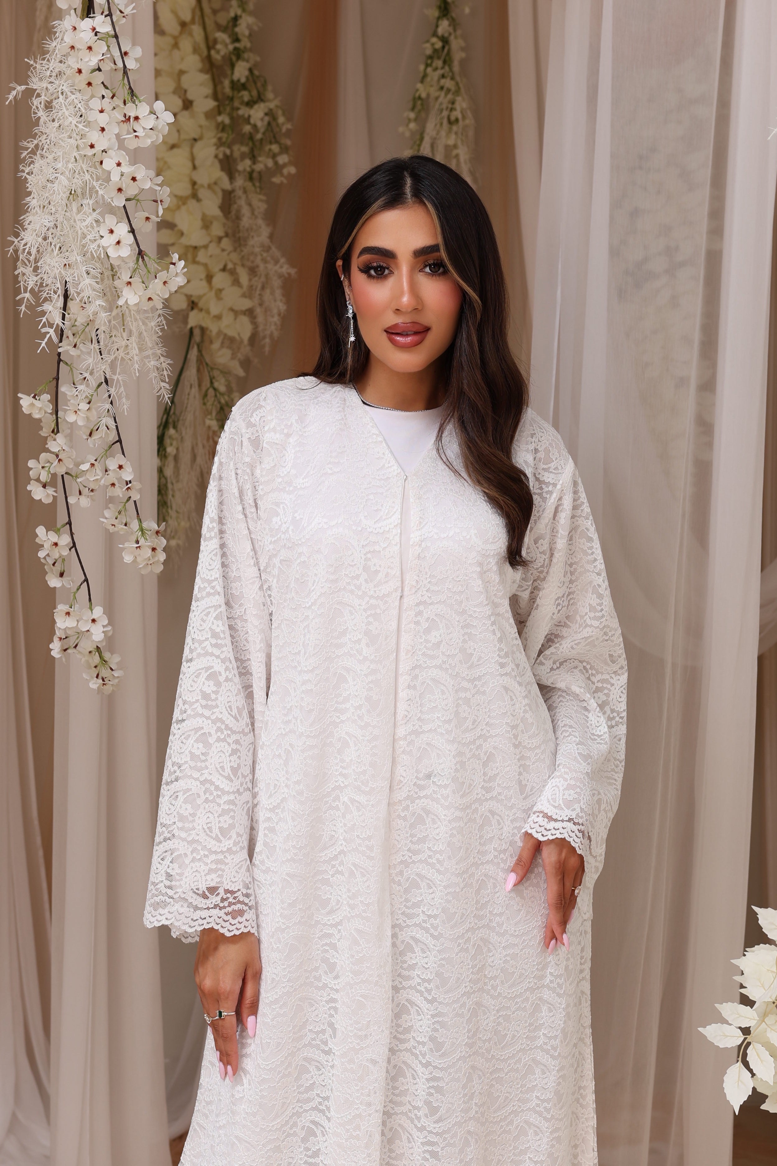 White full lace abaya