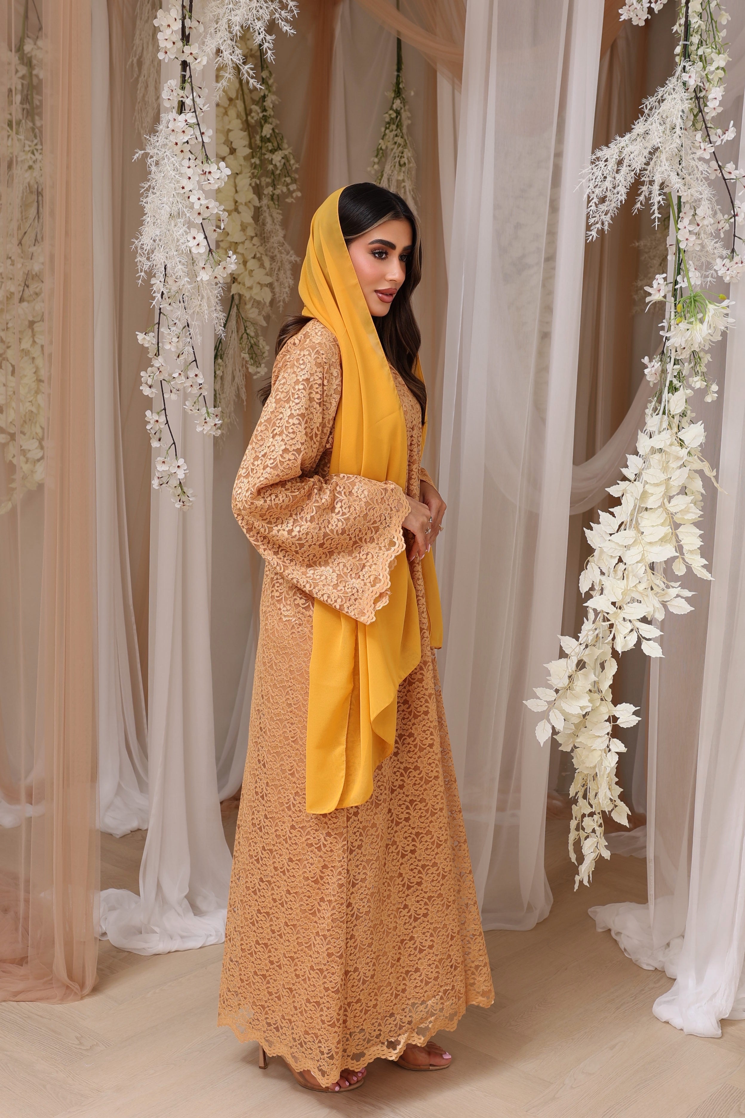 Mustard Lace Abaya
