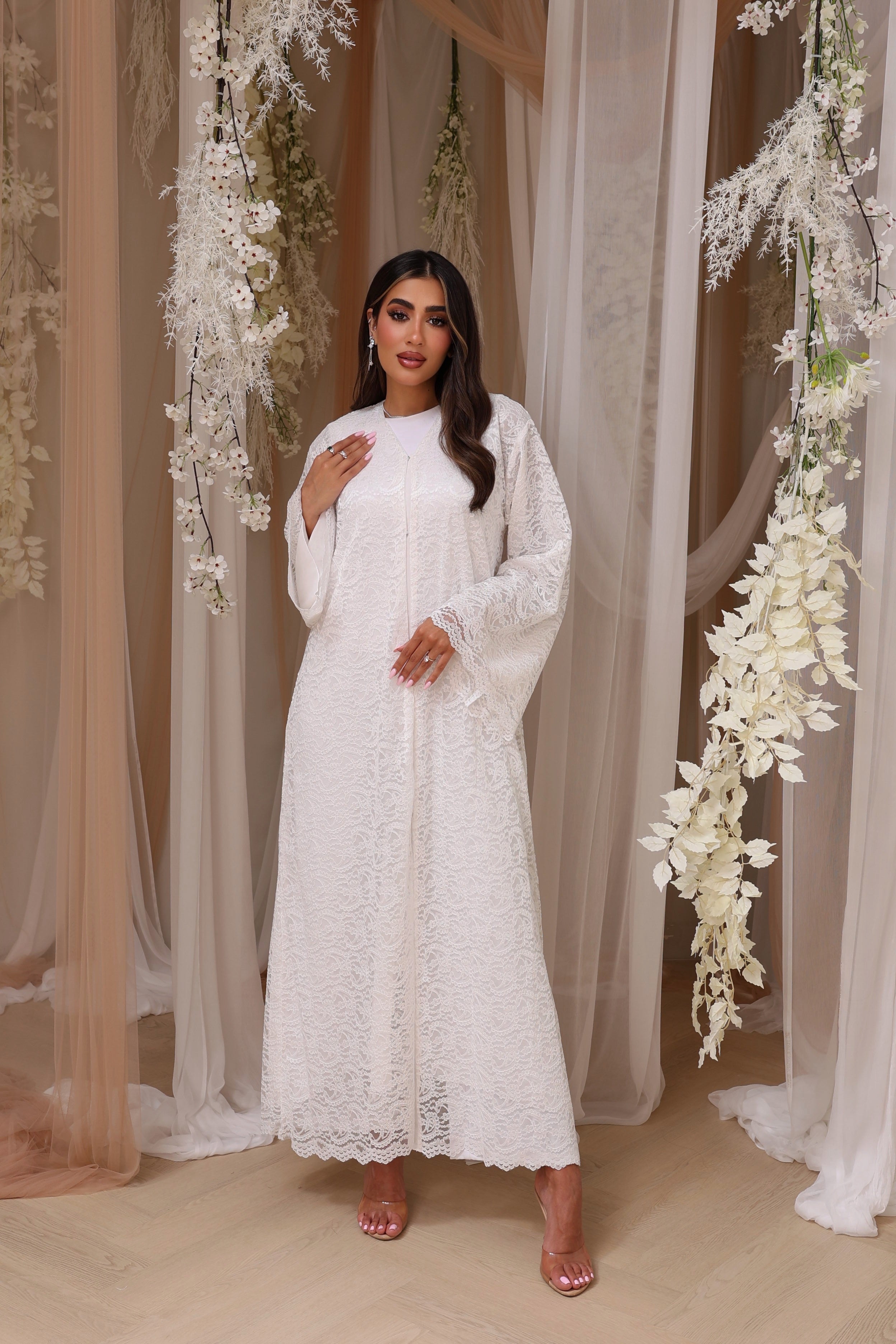 White full lace abaya