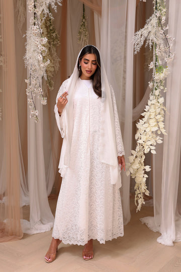 White full lace abaya