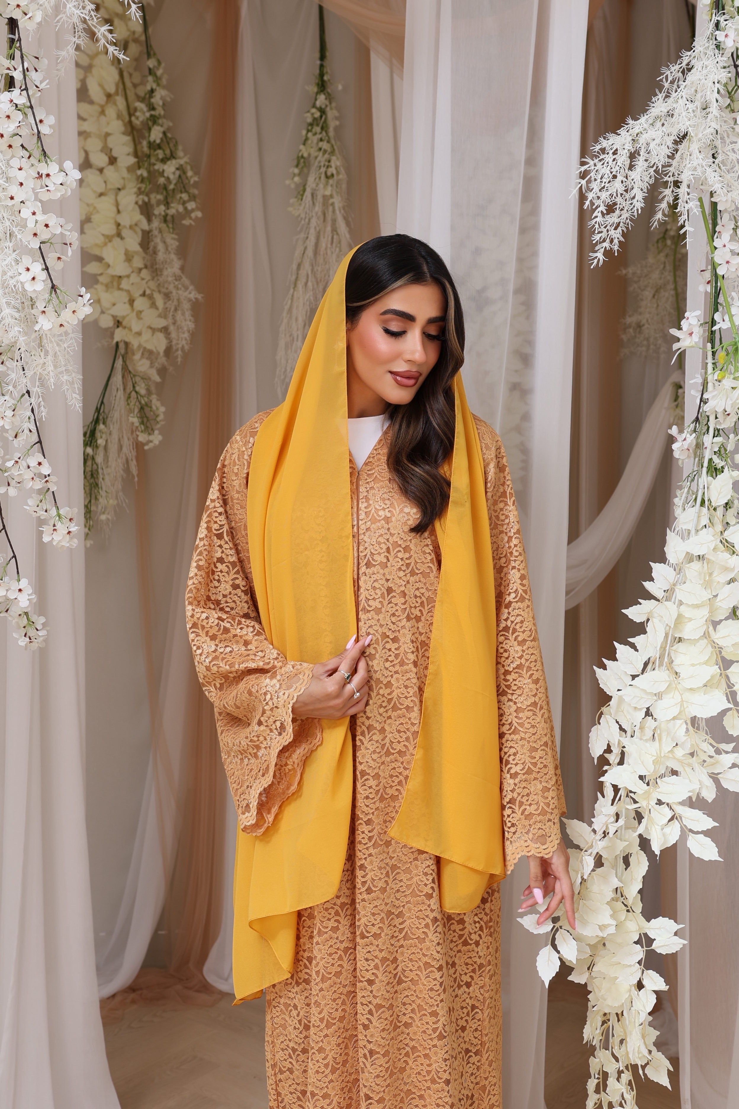 Mustard Lace Abaya
