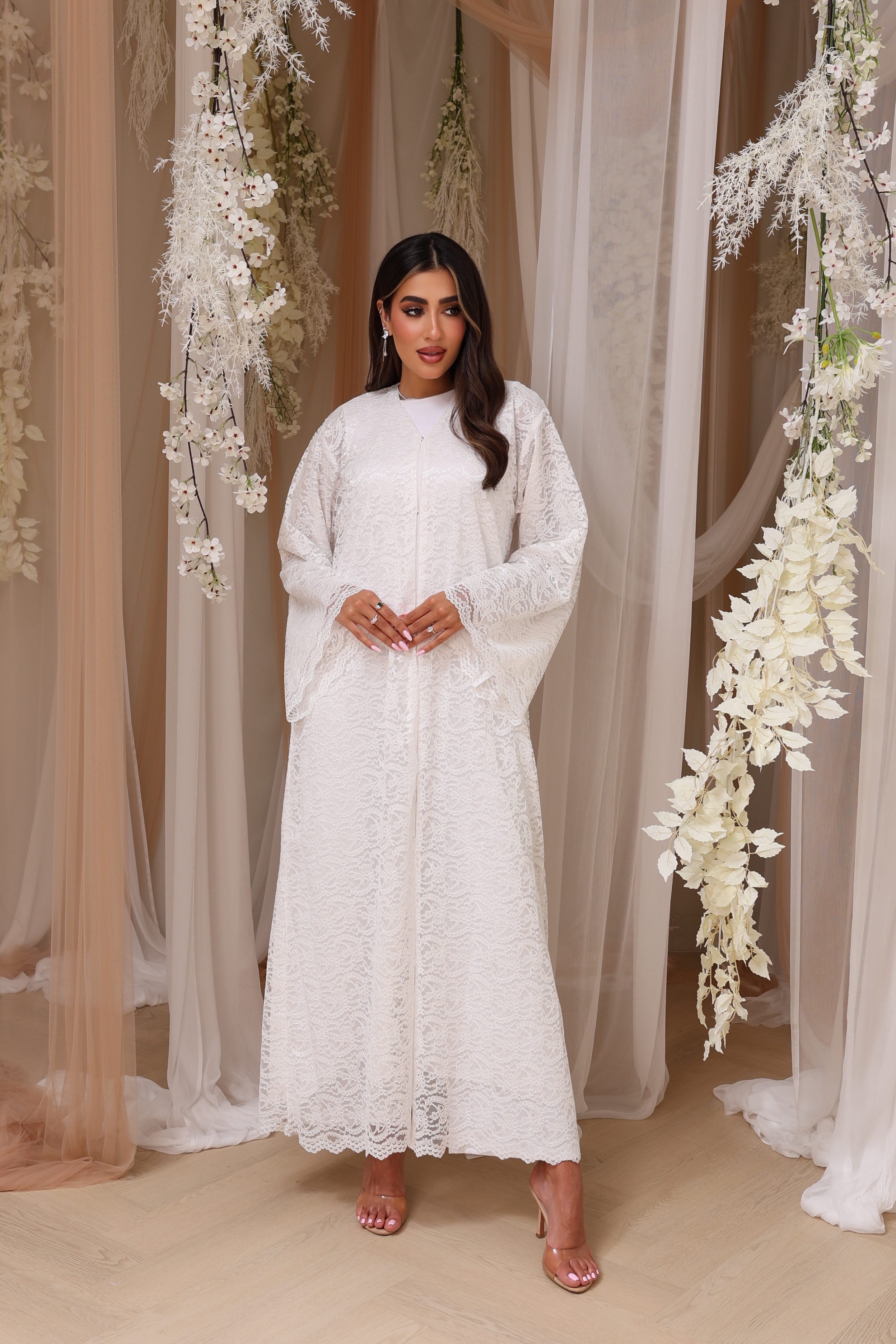 White full lace abaya