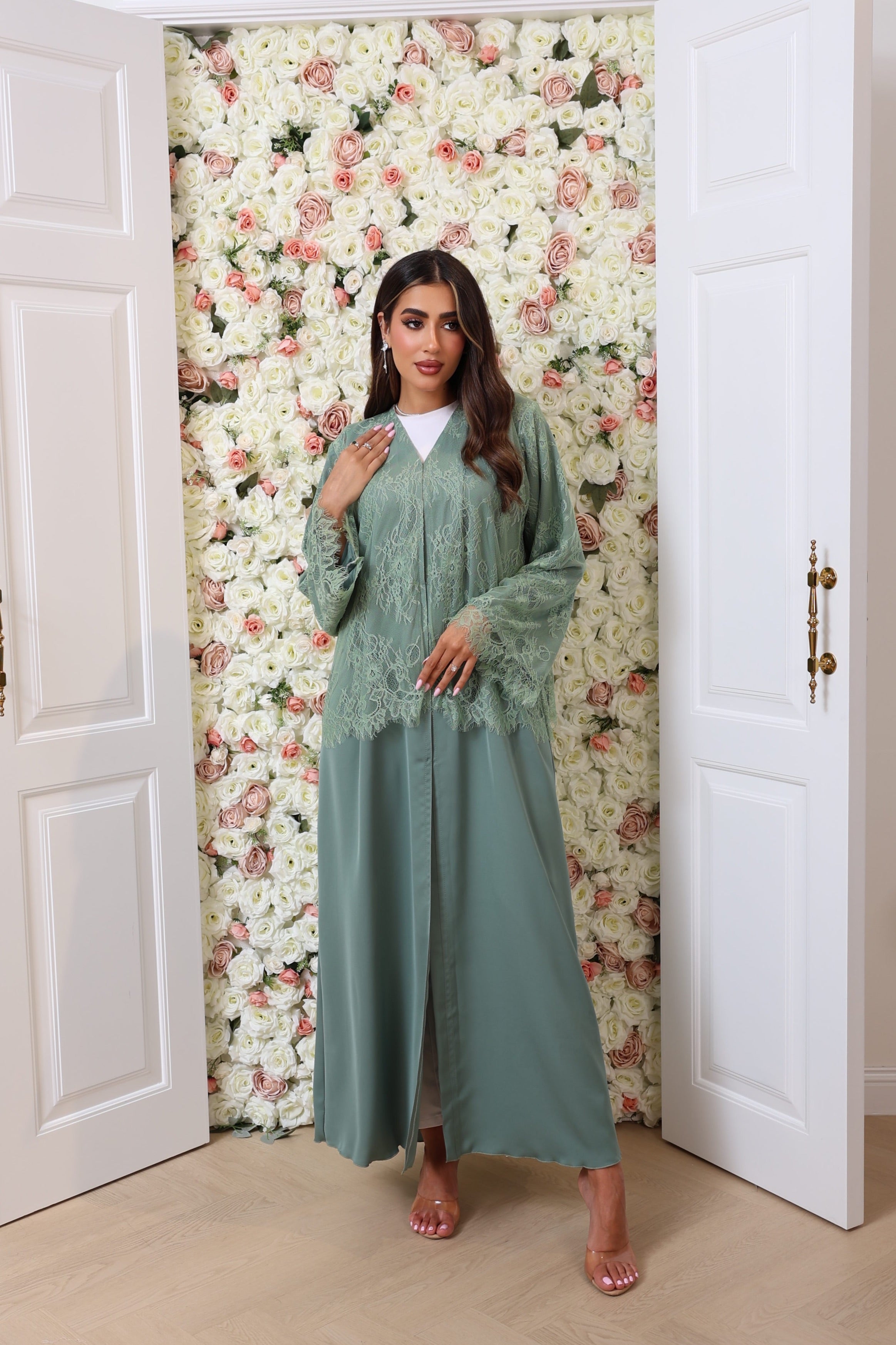 Mint half lace abaya