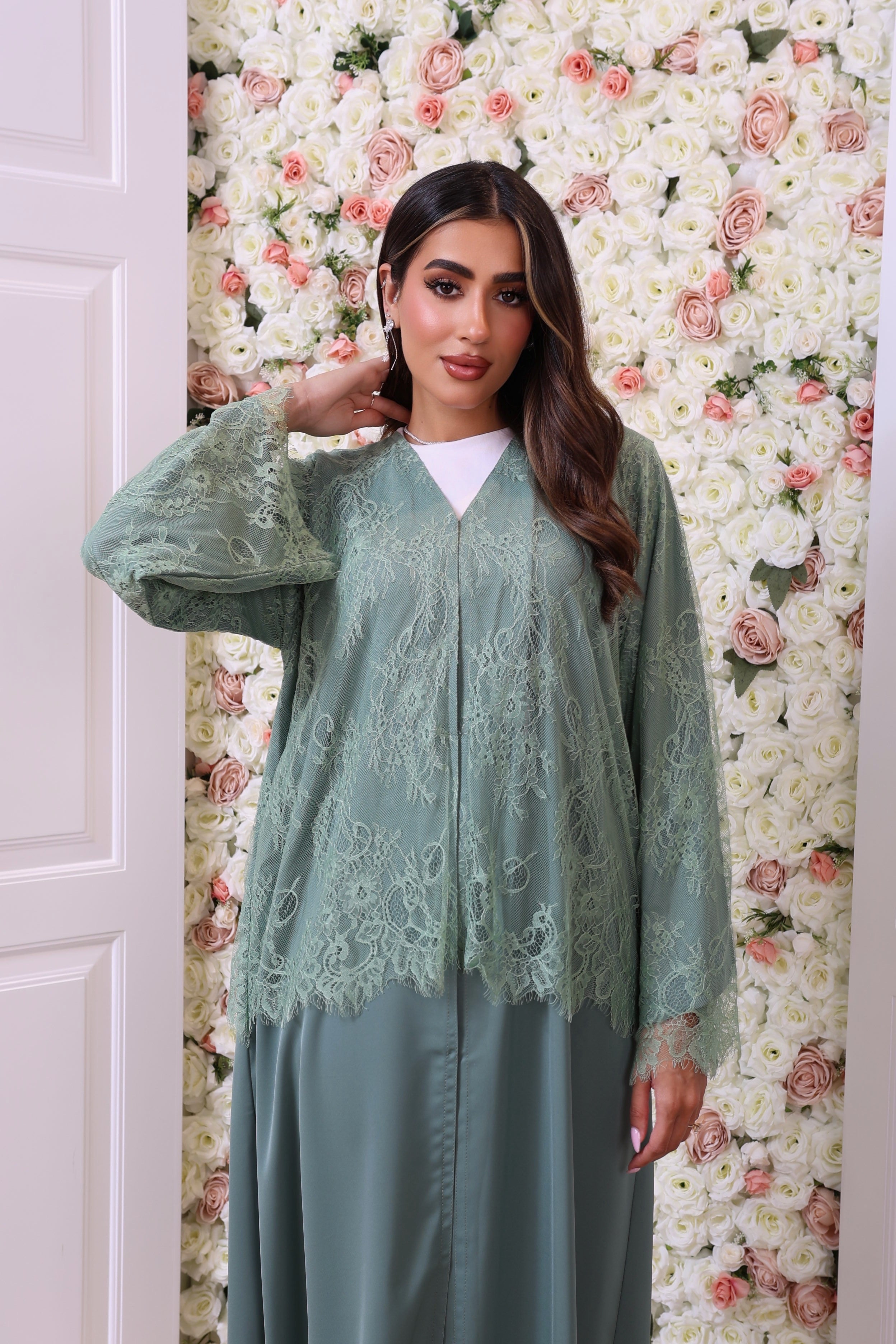 Mint half lace abaya