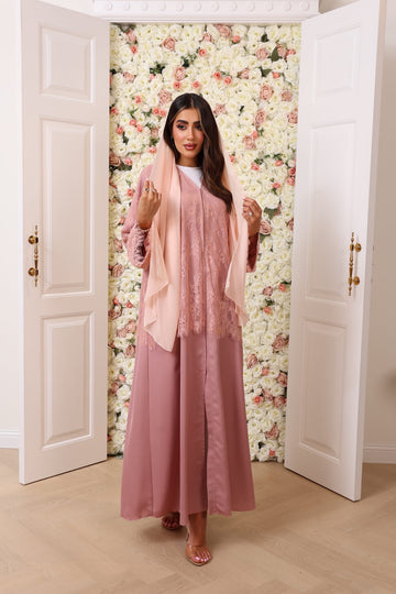 Pink half lace abaya
